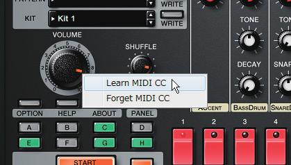 Patterns/Kits and Banks MIDI Learn Function Cancelling Here s how to associate a MIDI control change with a sound parameter, so that the parameter can be controlled by that MIDI message. Procedure 1.