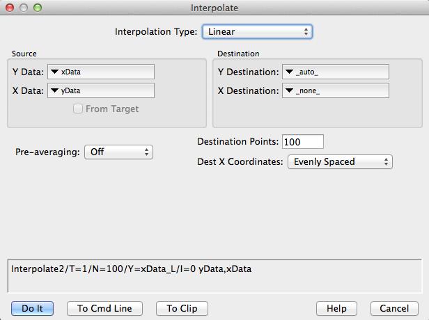 Choosing _auto_ for Y Destination auto-names the destination wave by appending _L to the name of the input Y data wave.