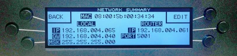 The UTAH-100/UDS XY Panel Edit activates the Network Setup area (described previously).