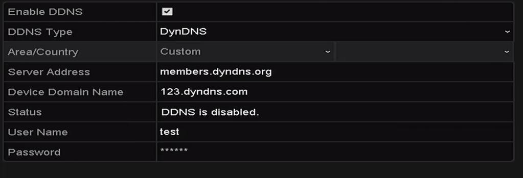 Five different DDNS types are selectable: IPServer, DynDNS, PeanutHull, NO-IP and SIMPLEDDNS.