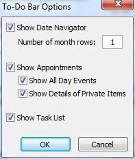 Minimise To-Do bar Date Navigator Upcoming Appointments Tasks & Reminders List Changing the To-Do bar s View You can