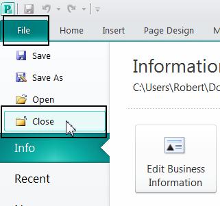 You can now close the publication by clicking on the File tab and selecting the Close command.