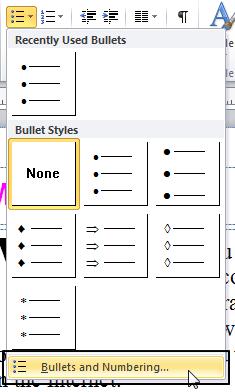 Microsoft Publisher 2010 Foundation - Page 39 This will open the Bullets and Numbering dialog box.