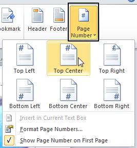 Microsoft Publisher 2010 Foundation - Page 47 A pop-up will be displayed showing the different locations that the page number can be placed. For this example, select the Top Center option.