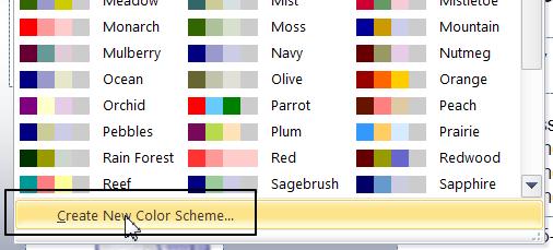 Click on the Create New Color Scheme command that is located at the bottom of the colour schemes list.