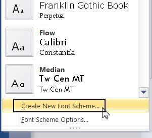 Creating a font scheme To create a new font scheme, click on the Create New Font Scheme command displayed at the bottom