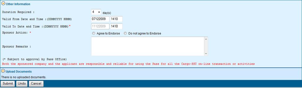 of Agree to Endorse, key in remarks and click the Submit button.