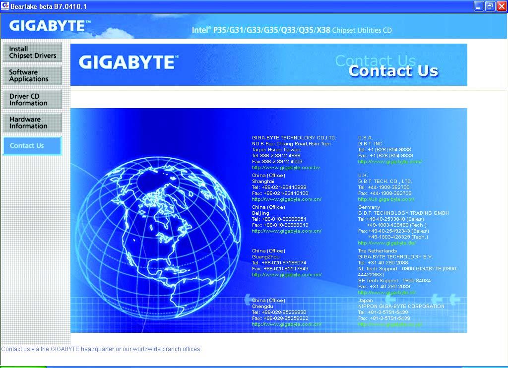 English 3-5 Contact Us Check the contacts information of the GIGABYTE