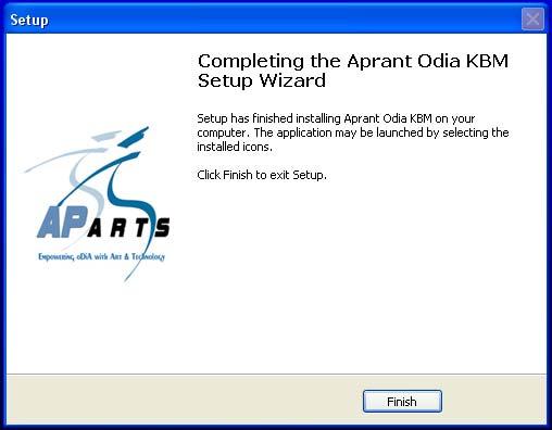 Wizard Complete Screen:- On successful completion of the installation, the following screen appears. It shows installation process of Aprant Odia is finished. It has button: Finish.