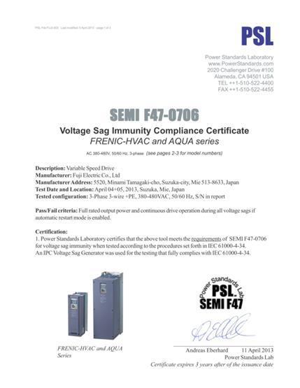14 o o o o o UL Labeled - Listed for a short circuit current rating of 100kA SEMI F47-0706 Voltage Sag