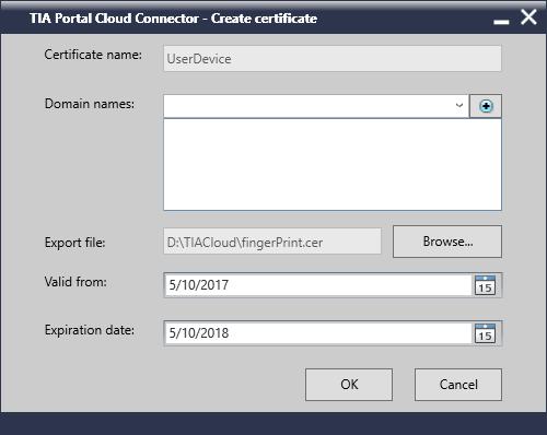 In this application example, the certificate is stored in the shared folder. 6. Click "OK" to create the certificate.