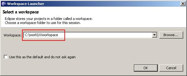 Figure 39: Selecting workspace for Eclipse IDE c) If you see a Welcome page, close it by clicking