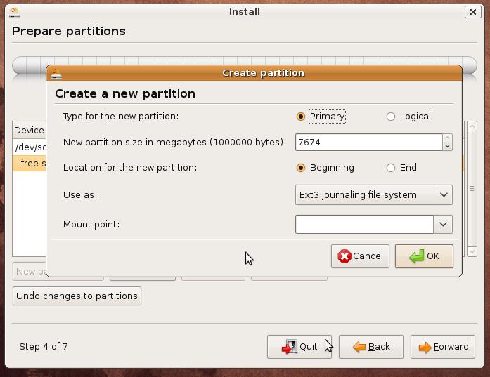 Type the size of the root partition in megabytes. Remember to leave some space for the swap partition about 500MB.