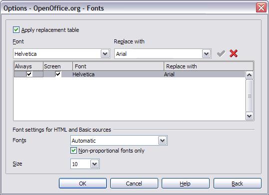 Font options You can define replacements for any fonts that might appear in your documents.
