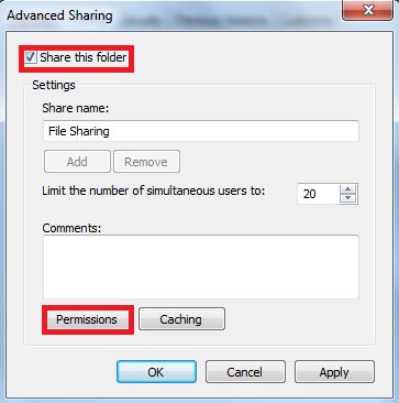 U prozoru Permissions for File Sharing imate opciju Add, kojom dodajete korisnika i kome dodjeljujete određene privilegije kod pristupa dijeljenom folderu.