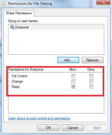 Slika 3.5.4 Dodjela privilegija pristupa korisnicima. 3.5.1 Pristup dijeljenom folderu Korisnici najčešće pristupaju dijeljenom folderu preko mreže koristeći UNC (Universal Naming Convention) adrese.