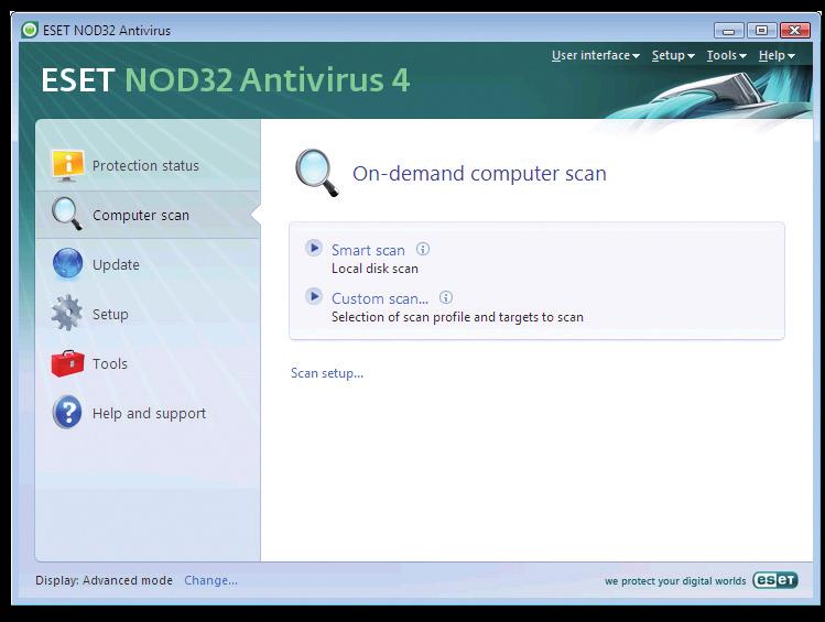 Select Update from the main menu of the ESET NOD32 Antivirus main program window.