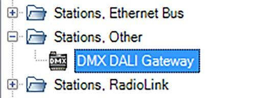 Add through Vantage Objects: Stations, Other: DMX DALI Gateway. Double-click the DMX DALI Gateway to add. 2.