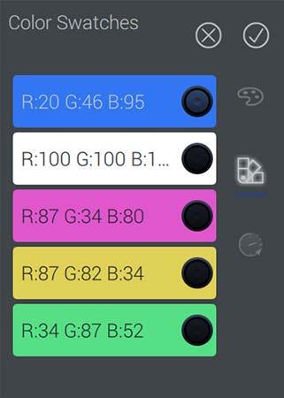 Click to utilize the swatch. 4. Tap the clock icon to set Dissolve Duration. This sets the time it takes to dissolve between colors. 5. Tap the seconds (s) or minutes (m) in the middle.