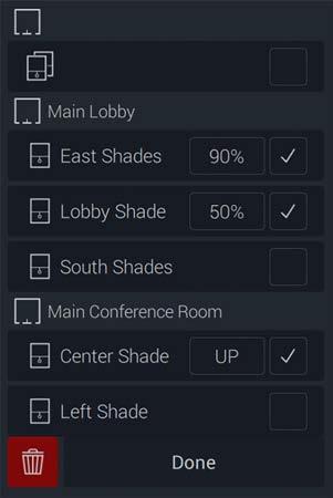 A check box will appear after you select the shade with the default Down position. To change the position, tap on the Down box. 2.