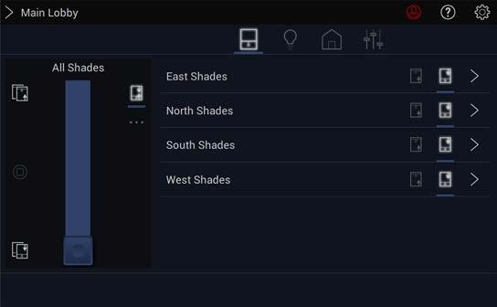 EQUINOX: CONTROLLING SHADES With a familiar navigation to the lighting widget, the shade widget within Equinox provides all shade and individual shade control.