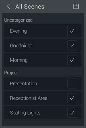 The Edit Area gives access to Area Name, Access, Included Scenes, Favorites, Room Preset, and Startup Location preferences. 3.