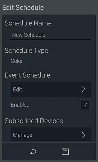 DEVICE SETTINGS: SCHEDULE TYPE: COLOR Create a schedule for color loads.