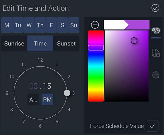 DEVICE SETTINGS: SCHEDULE TYPE: ESTABLISHING COLOR TRACKS (continued) Choose the color Color swatches 4. Set the color hue with the slider.