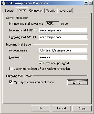 5. On the Outgoing Mail Server window that shows you can: use the same settings as incoming server; enter account name and input another password for outgoing email.