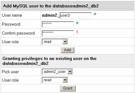 Each user role involves a fixed set of privileges on this specific database: Role: read read/write dba Set of privileges: select select, insert, delete, update select, insert, update, drop, create,