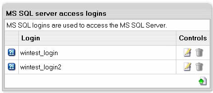 3. Enter login and password into the MS SQL Login Creation Form that shows: Note: you can change password by clicking the Change icon against the login name in the Controls section. 4.