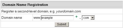 To its right, select the top level domain:.com, org,.net, etc., then enter your contact and billing information.