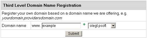 domain name is besthosting.com, and the third level domain you are registering is mythirdlevel, the fully qualified domain name would be mythirdlevel.besthosting.com. Third level domain registration is available only if it is allowed under the selected plan.