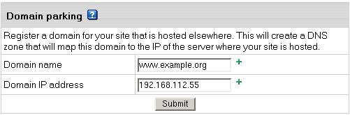 In this case, a DNS zone is created with a custom DNS A record for the domain name and its IP is entered in the form below: Creating Accounts