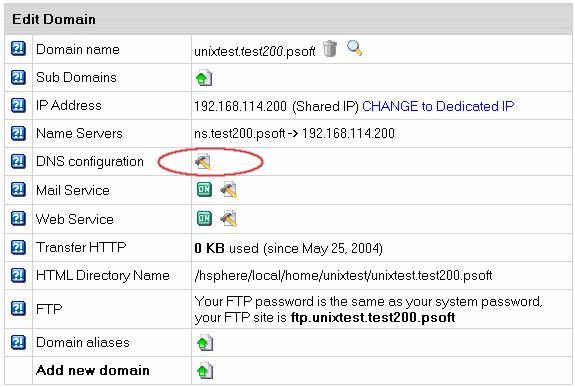 4. On the DNS configuration page click the Trash