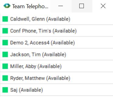 The status for a team telephony member is shown in the team telephony window. When a line is ringing, you can see the caller ID in the respective lines tooltip if configured by your service provider.