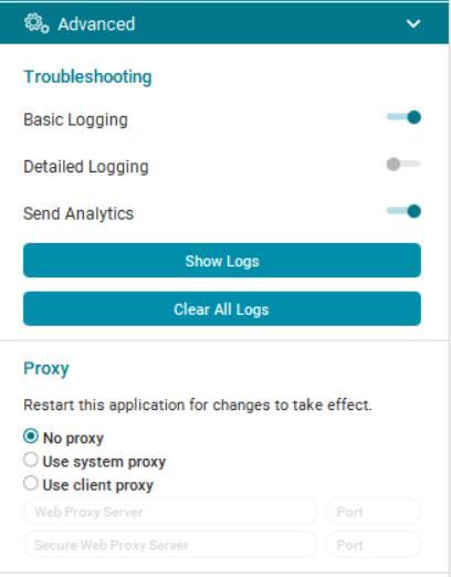 Advanced Logging is used for troubleshooting. You may be asked by your service provider to turn on logging and then send a log file directory contents.
