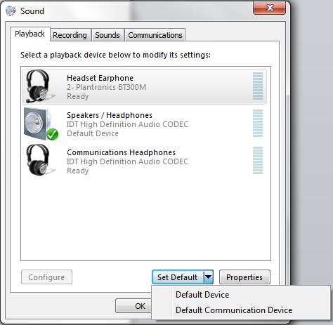 2) Click Headset Earphone to highlight the device and click on the drop-down