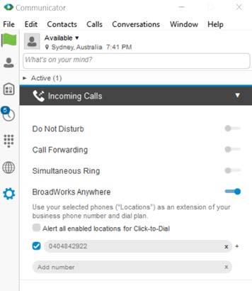 Incoming calls Communicator supports the following service management features allowing supplementary services to be managed using the Preferences and Call Settings view available in the Main window