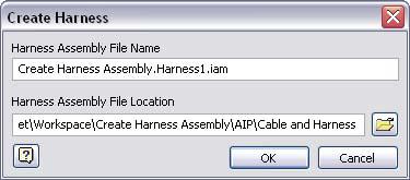 File Creation Options You begin creating a cable and harness design by first creating a harness assembly in your assembly model. You create the harness assembly using the Create Harness tool.