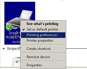 You can then select your preferred printer, right click and select Printing preferences.