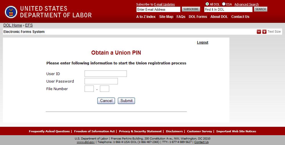 OBTAINING A PIN FOR YOUR UNION Enter your User ID from the User Registration