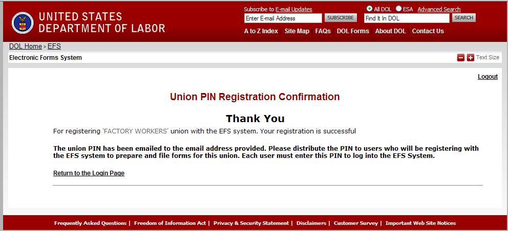 OBTAINING A PIN FOR YOUR UNION If you have successfully