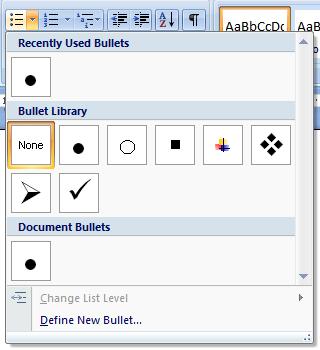 6 Creating Bulleted and Numbered Lists Word allows you to create lists within your document that can be organized with bullets or numbers.