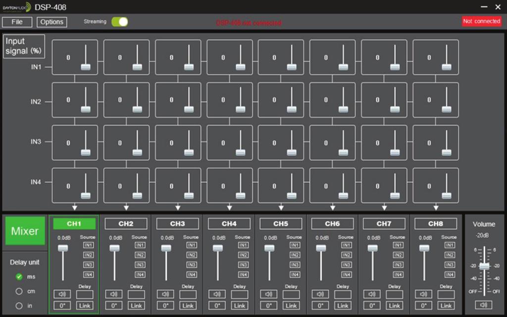 Operating the PC Application 1. Mixer: The user can select what percentage of each input is routed to each output simply by using the sliders. 2.