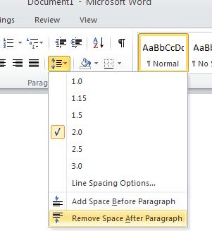 5) On the Home ribbon, Paragraph box, select the Line and Paragraph Spacing icon again.