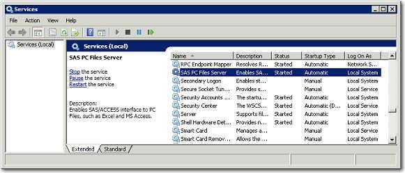 SAS PC Files Server Operating Modes 37 SAS PC Files Server can be manually set to run as a