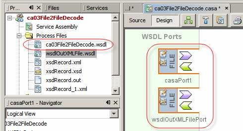 Figure 4-13 Adding the File BC for the inbound When the File BC is on the canvas the corresponding concrete WSDL, named after the Composite Application project name, will be created and will appear