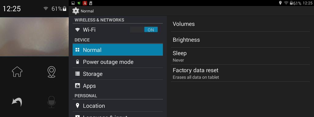 2) Normal Here you could adjust the mirror dvr Volumes/ Brightness/Sleep/Factory data reset.