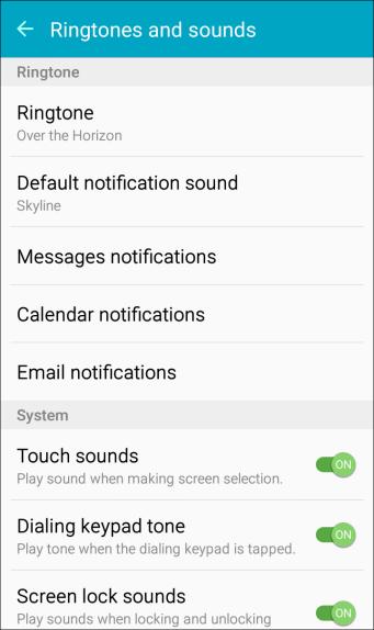 2. Tap Ringtones and sounds for options: Ringtone: Select a default ringtone. Default notification sound: Choose a default sound for notifications.